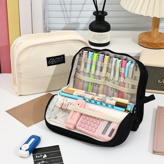 Summer Saving!Back_to_School Supplies Under $5 dollars!Special Pencil Case Pouch, Corduroy Pencil Case Easily And Cute Stationery Box For Version Stationery Bag Mini High End Pen Bag, Black