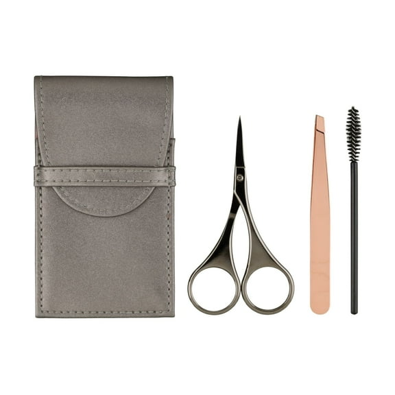 JAPONESQUE Luxe Brow Kit, Rose Gold Slant Tweezers, Beauty Scissors, One Spoolie Brush