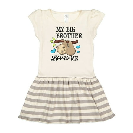 

Inktastic My Big Brother Loves Me with Sloth and Hearts Gift Toddler Girl Dress