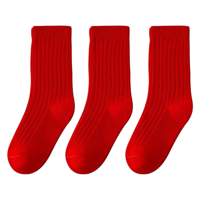 WEAIXIMIUNG Chaussettes pour Hommes Chaussettes pour Enfants Automne et Hiver Festives Chaussettes Rouges à Double Épingle pour Garçons et Filles Chaussettes Tube pour Bébé Nouvel An 3 Paires