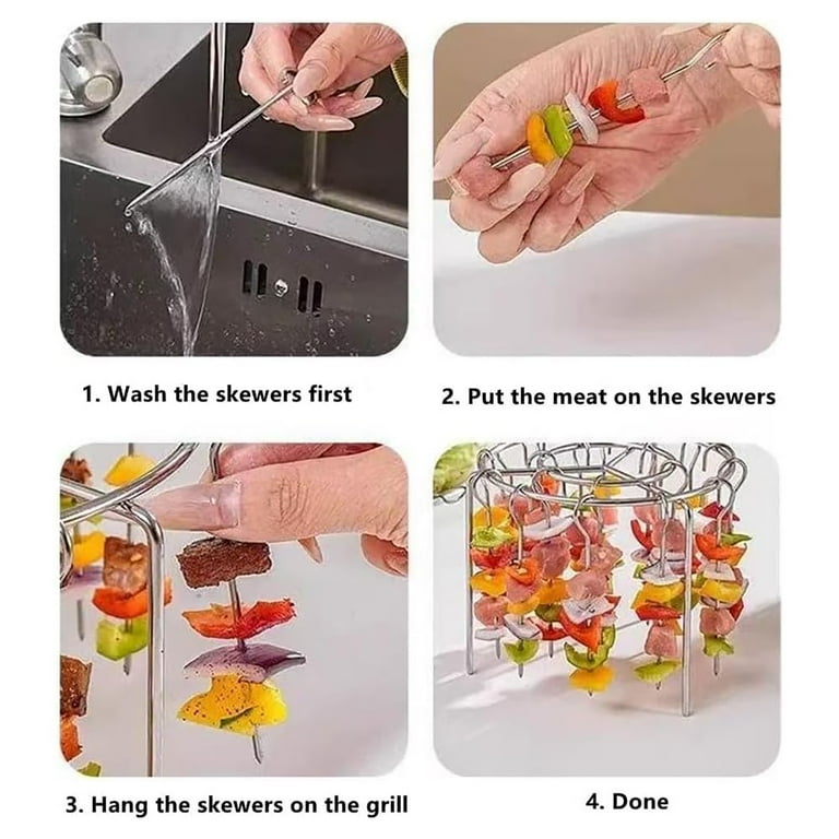 Air Fryer Barbecue Vertical: Soporte Redondo De 6 Pulgadas Para Brochetas, Acero Inoxidable 304. Incluye 12 Brochetas Y Guantes Anti-quemaduras