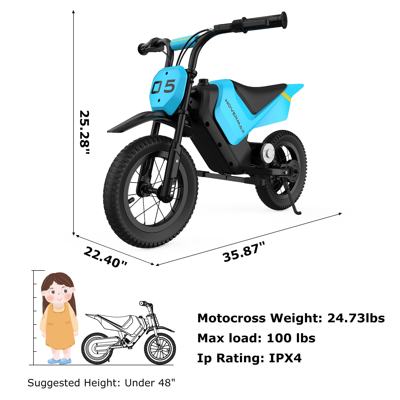 HOVERMAX Electric Dirt Bike, 150W Electric Motorcycle 10MPH Max Speed, Ride On Toys motocross for Kids