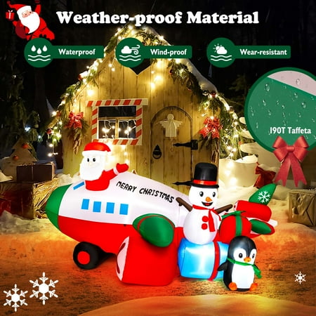 Costway 9FT Inflatable Christmas Santa Claus on Helicopter with Snowman Penguin LED Lights - Multicolor