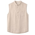 thumbnail image 6 of hotojiny Men's Linen Henley T-Shirt Sleeveless Half Buttons Casual Beach T-Shirts with Pocket Fashion Travel Muscle Fit Tops, 6 of 7