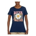 thumbnail image 2 of Wild Bobby Retro Better Together Daisy Smiley Face Checkered Background Vintage Women Graphic Tee, Navy, XX-Large, 2 of 6
