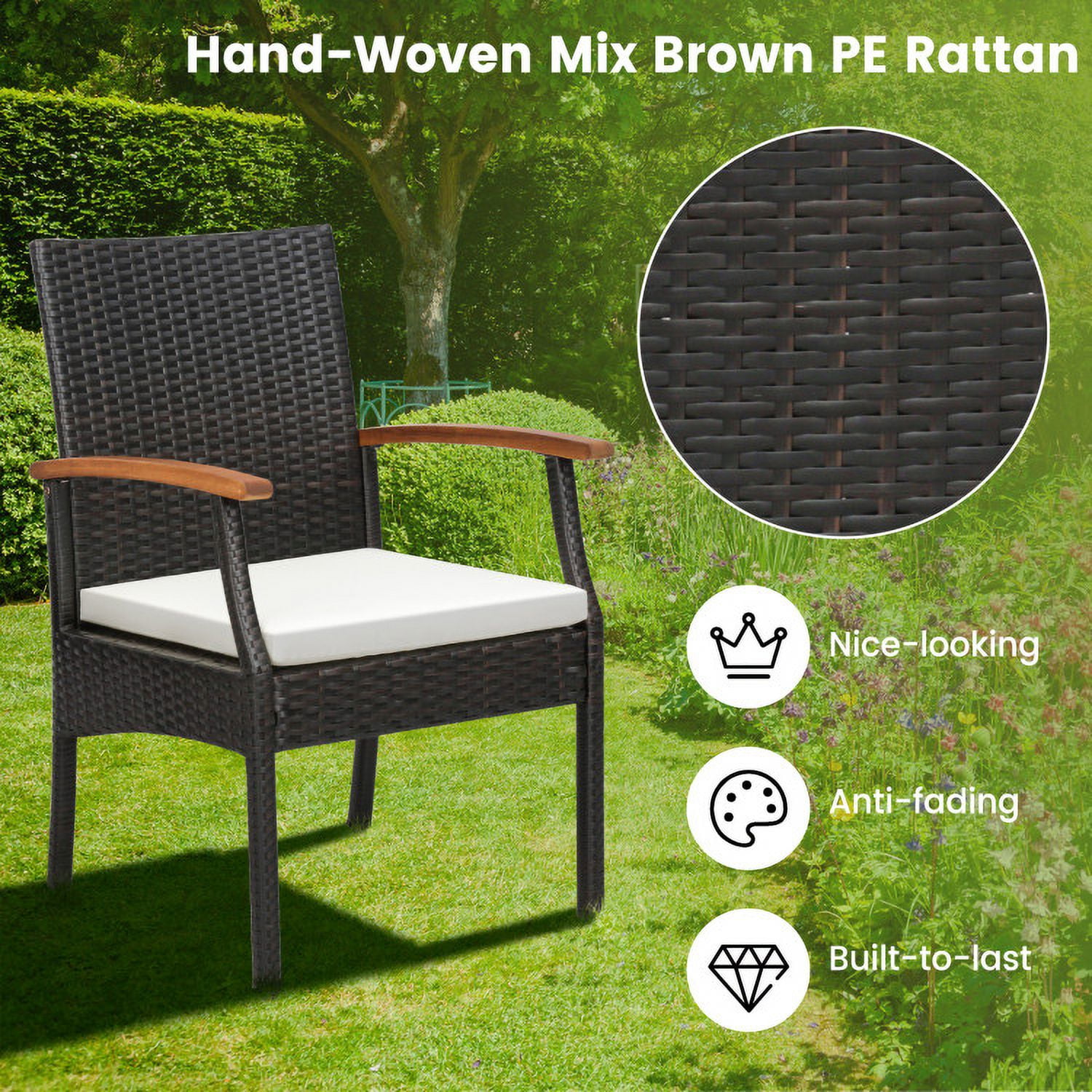 Aimee Lii 5 Pieces Patio Wicker Chair and Dining Table Set with 2 Inch Umbrella Hole, Outdoor Patio Furniture