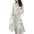 thumbnail image 1 of AMERTEER Robe Midi à Double Couche pour Femmes, Col Rond, Manches 3/4 en Maille, Imprimé Floral, Grande Ampleur, 1 of 8