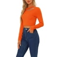 thumbnail image 4 of INSPIRE CHIC Haut Décontracté à Manches Longues pour Femmes, Ajusté, Basique, Court, Orange P, 4 of 4