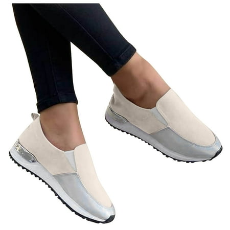 

Aayomet Womens Sneakers Works Round Comfortable Fashion Foot Single Women s Shoes Toe Color Blocking Women s White 7.5