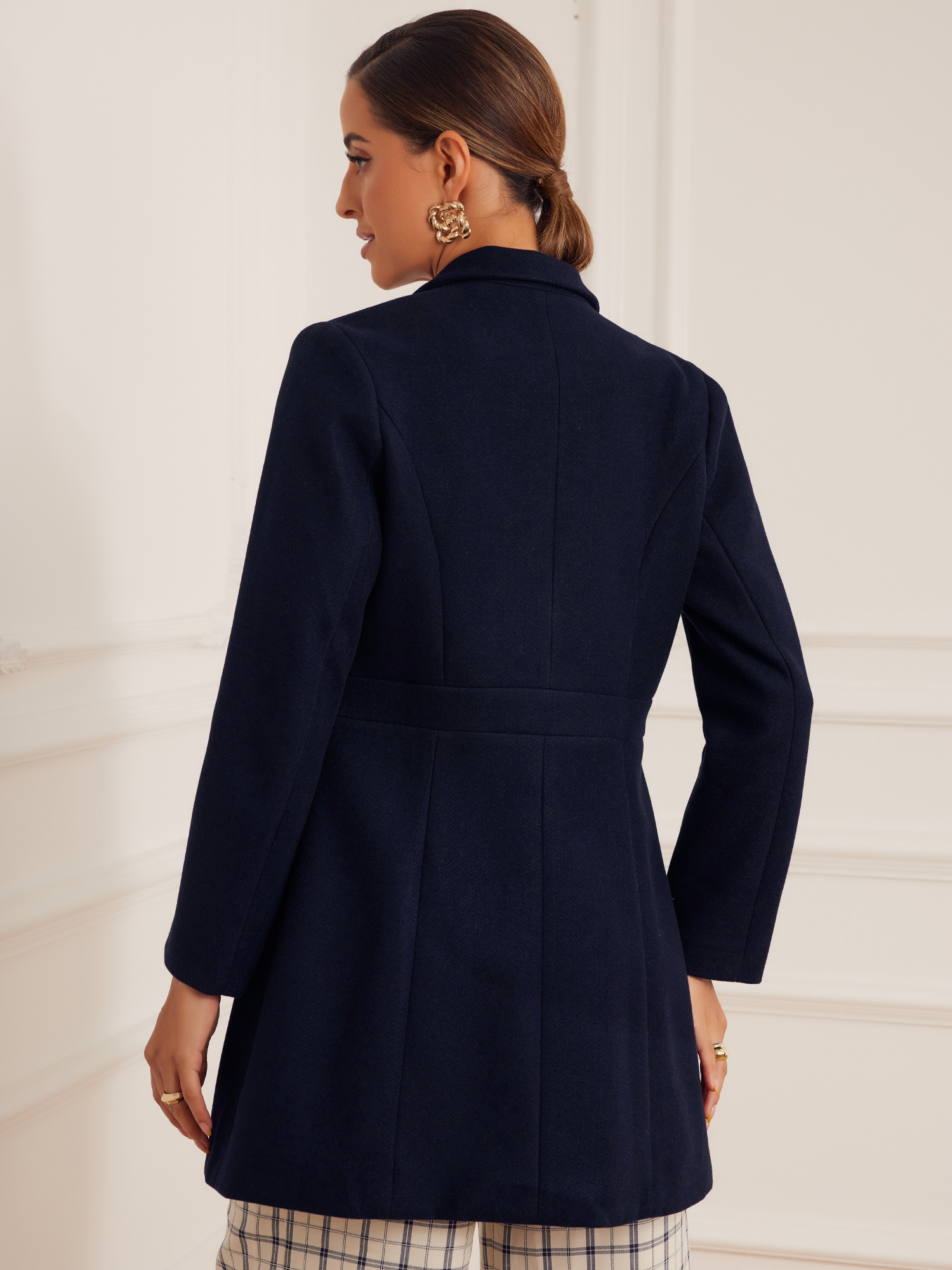 DARING DIVA Women's Single Breasted Button Down Outerwear Pea Coats Deep Blue XS