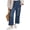 Blue gray, variant on Women Elastic Waist Casual Wide Leg Jeans Ankle Barrel Capri Denim Pants
