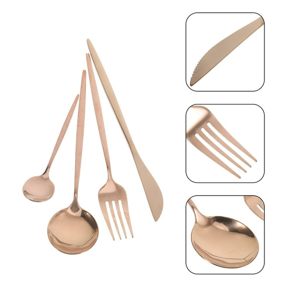 Masteelf Stainless Steel Kitchen Utensils Set Rose Gold ServingSpoons and Forks for Parties 6 Piece
