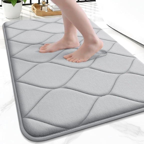 Ultra Soft Non-Slip Bathroom Rug, Plush Water Absorbent Quick Dry and Machine Washable Floor Mat for Shower, Tub & Home Decor, Light Grey