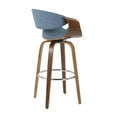 thumbnail image 4 of Curvini Mid-Century Modern Barstool In Walnut Wood And Blue Fabric - Set Of 2, 4 of 7