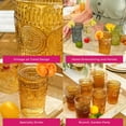 thumbnail image 2 of Vintage Textured Amber Striped Drinking Glasses Set of 6-13 oz Ribbed Glassware with Flower Design| Cocktail Set, Juice Glass, Water Tumbler, 2 of 7