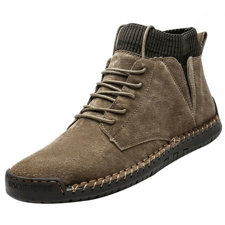 

Ankle Boots Breathable Synthetic Leather Non-slip Front Lace up Round Toe Shoes for Men 46