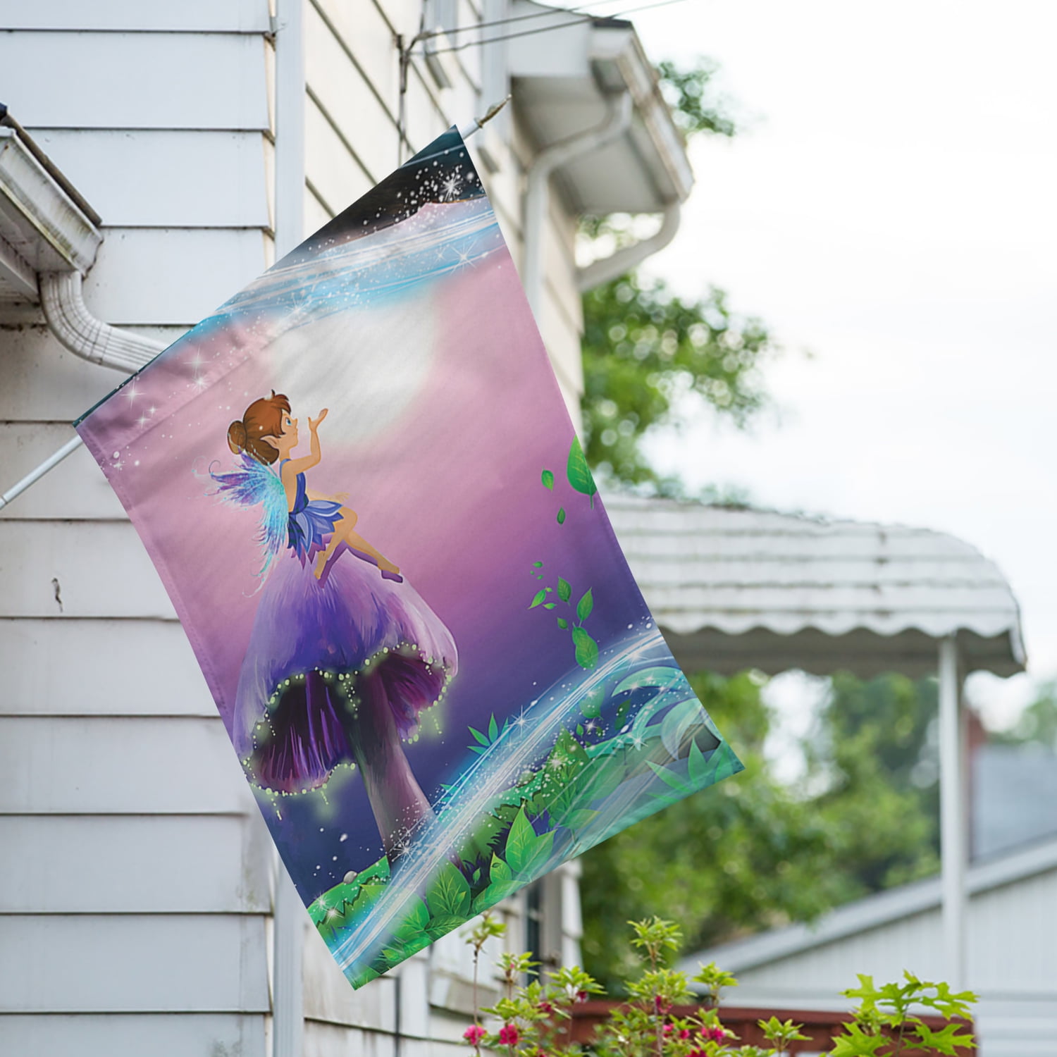 America Forever Fairy House Flag - Blue Fairy Dust - Magical Fantasy Mushroom Fairy Tales Spring Summer Seasonal Yard Outdoor Decorative Double Sided Flag - 28 x 40 Inch