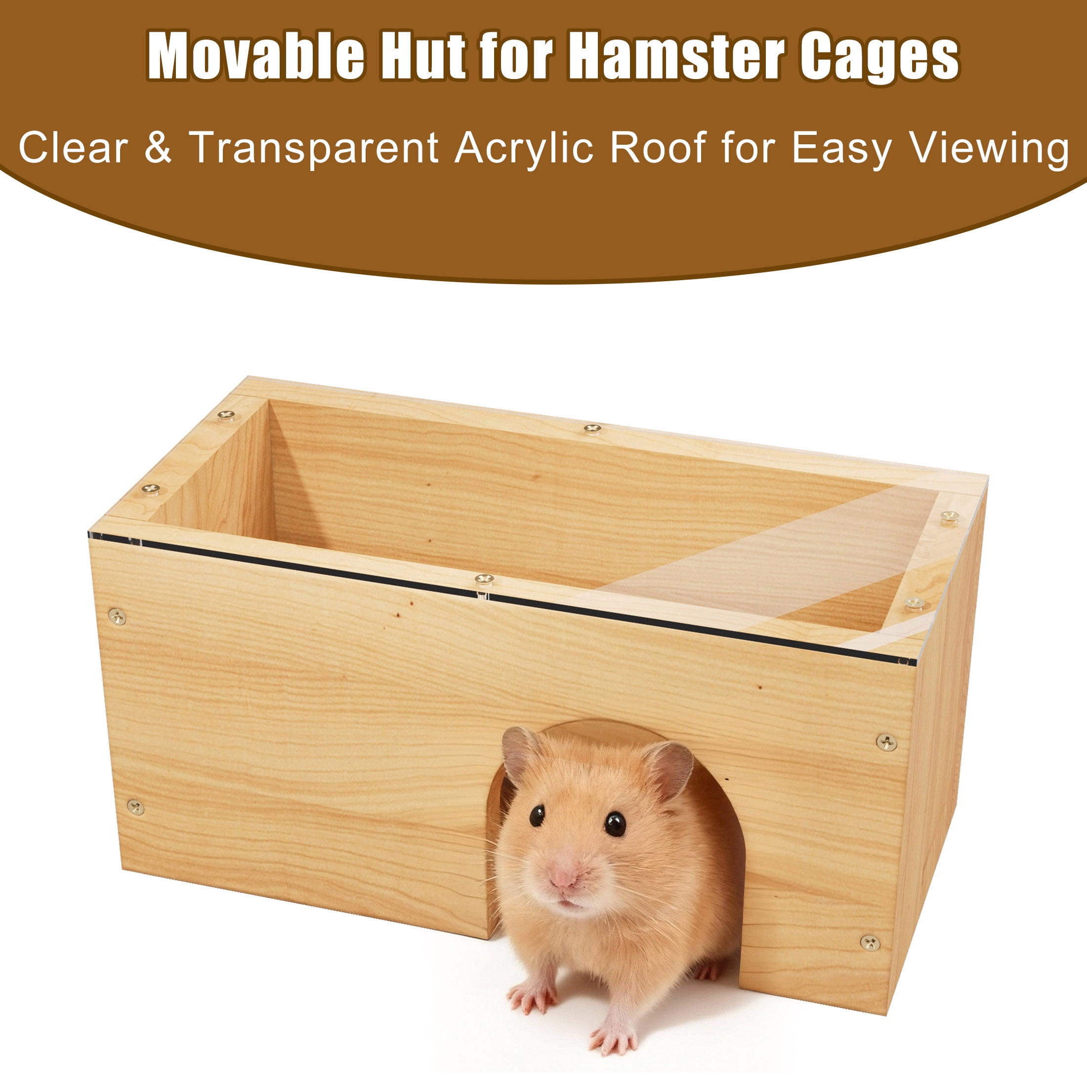 Large Wooden Hamster Cage with Openable Top,Chew Proof Hamsters Enclosure with Detachable Leg Design and Tray,Natural