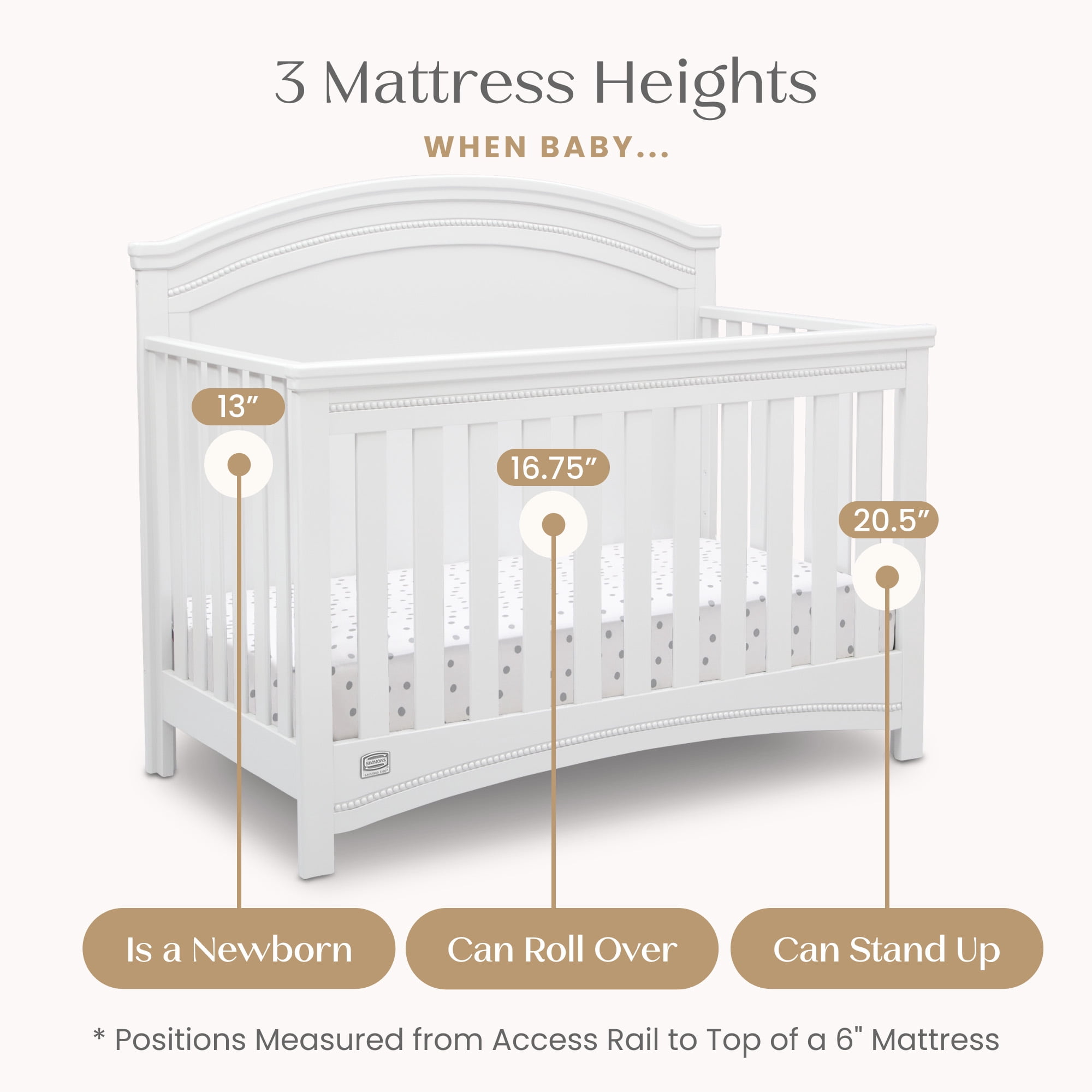 Simmons Kids Emma 4-in-1 Convertible Baby Crib - Greenguard Gold Certified, Bianca White