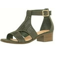 thumbnail image 2 of Gilian-1 Women's Open Toe Laser Cutout Chunky Heel Ankle Strap Vegan Suede Sandals OLIVE_GREEN 6.5, 2 of 5