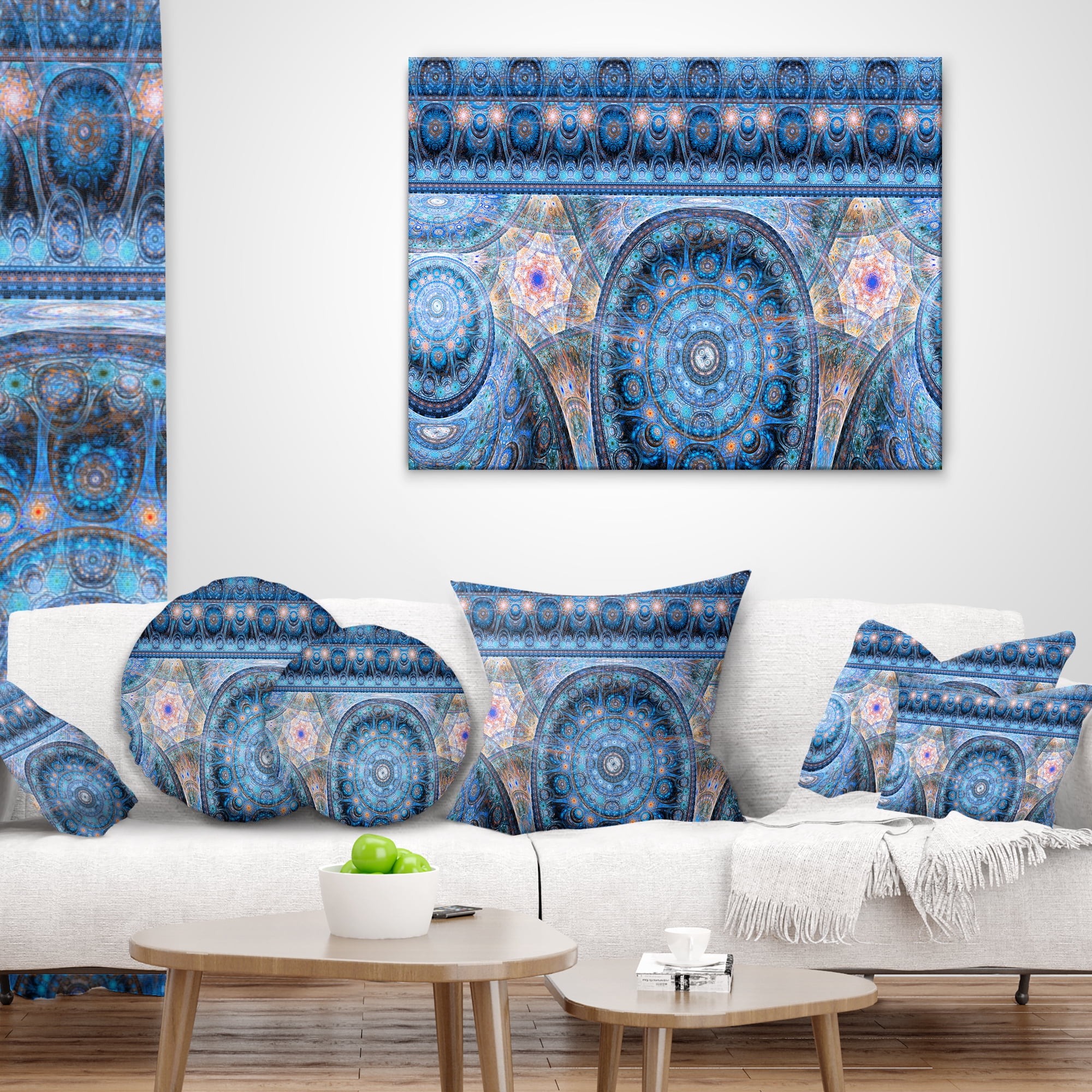 Designart Light Blue Living Cells Fractal Design - Abstract Throw Pillow - 18x18