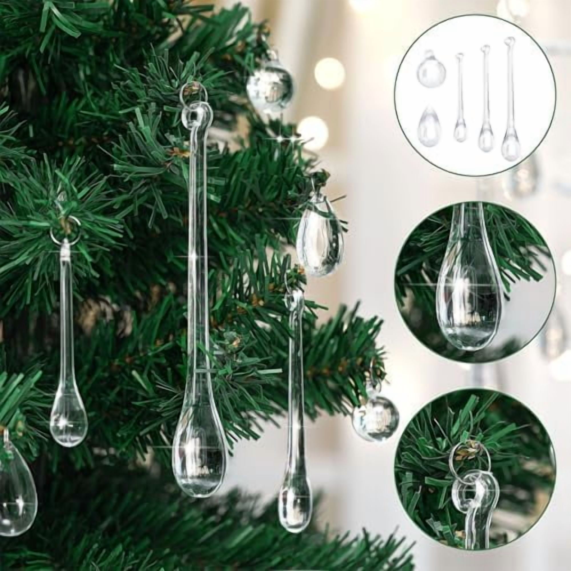 100 Pcs Christmas Tree Ornaments Clear Acrylic Hanging Teardrop Ornaments 5 Styles Christmas Crystal Chandelier Pendant Crystals for Centerpieces Chandelier Wedding Decor (Clear)