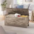 thumbnail image 5 of VECELO 43" Storage Ottoman Bench with U-Shaped Cut-Out Pull, Wooden Toy Box Storage Chest with Safety Hinge, Shoe Bench, for Entryway, Living Room, Bedroom, Plain Wood Color, 5 of 7