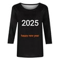 thumbnail image 5 of Byworldtasic Women's Oversize Long Sleeve Tops Women's Round Neck Soft Breathable Tops 3/4 Length Sleeve Pullover T-shirt 2025 Prints Blouses Black, 5 of 5