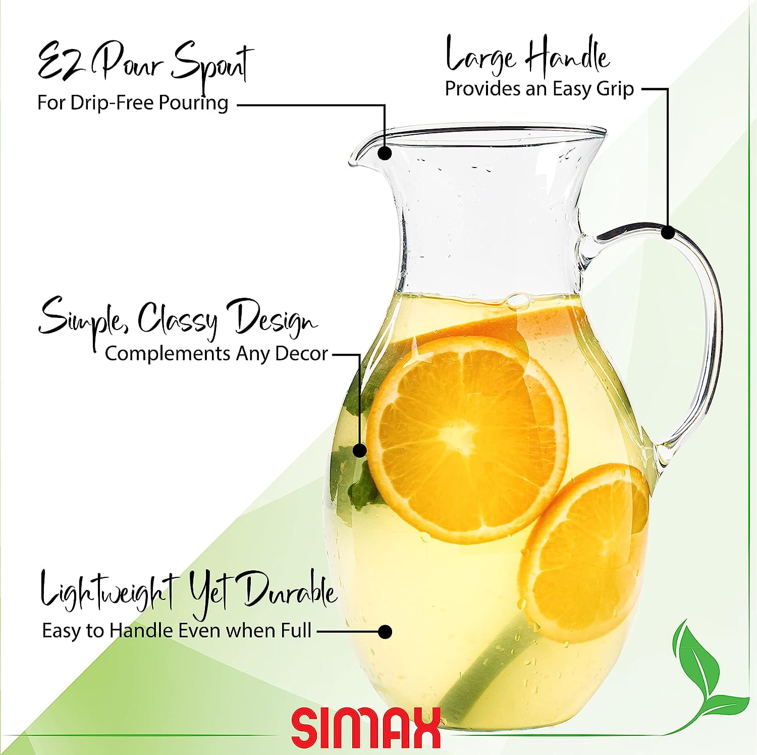 Simax Small Glass Pitcher with Spout Drink Pitcher for Sangria, Juice & Beverages, 1 Quart