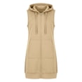 thumbnail image 4 of Edvintorg Jackets for Women Sleeveless Lightweight Zip up Hooded Long Coat with Pockets Fall Outerwear Plus Size Women’S Clothing Khaki XXL, 4 of 7