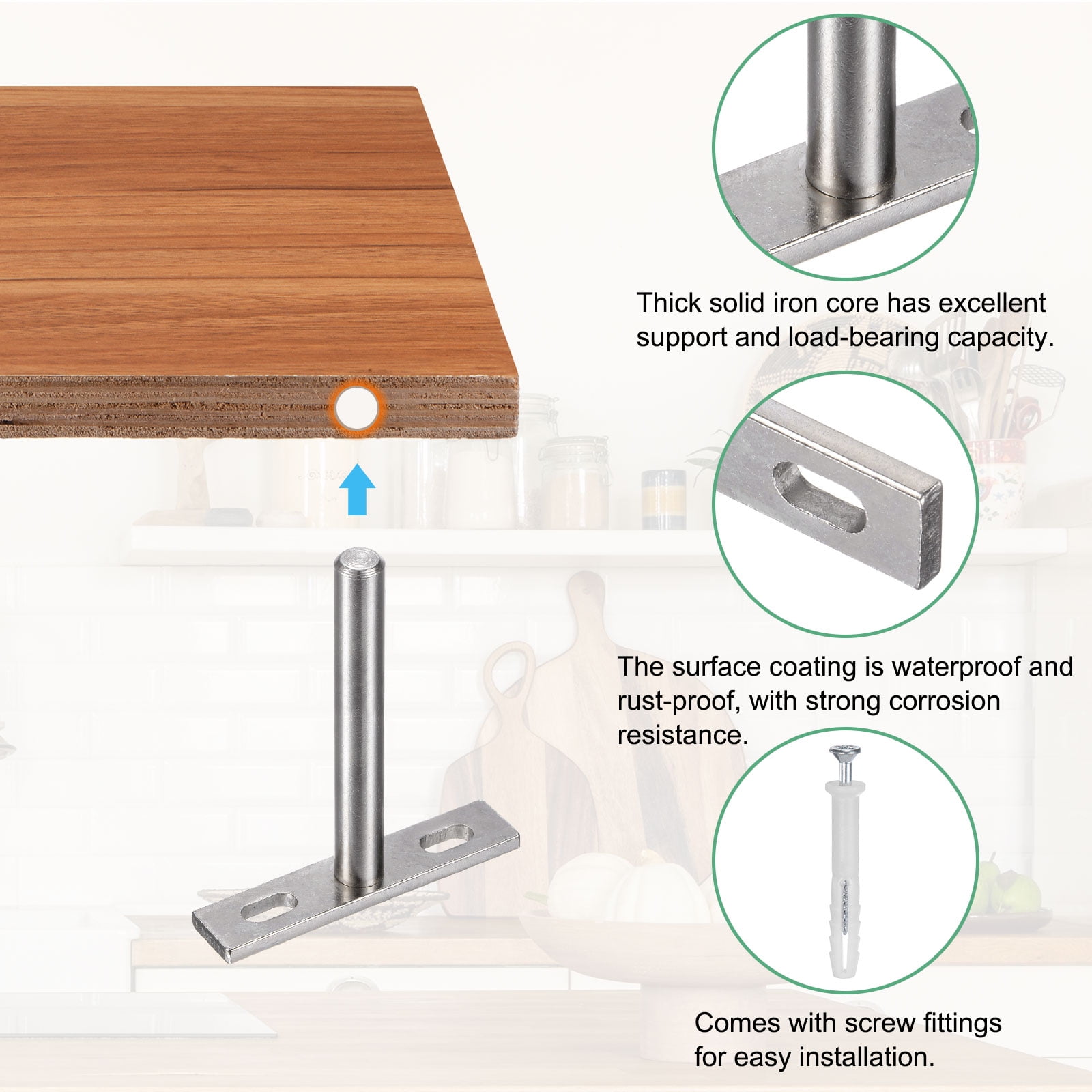 Uxcell 8-Pack Floating Shelf Brackets, 3 Inch Blind Shelf Supports for Shelf Support with Screw Included [Nickel]