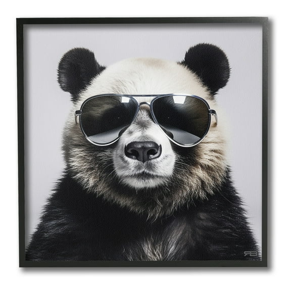 Stupell Industries Trendy Panda in Glasses Animals & Insects Painting Black Framed Art Print Wall Art, 12 x 12