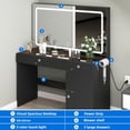 thumbnail image 6 of Uforic Modern Vanity Desk with LED Lighted Mirror & Power Outlet, Makeup Vanity Table with Drawers & Cabinet , Bedroom Dressing Vanity with Dividers and Hair Dryer Rack, Black, 6 of 13