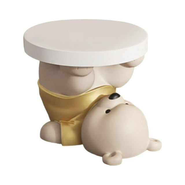 Mesa auxiliar redonda con bandeja para servir, escultura creativa de resina, mesitas de noche, estatua de oso Oro