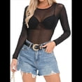 thumbnail image 1 of Tops de de Larga para Mujer, Camisetas Transparentes, Blusa de Encaje para Fiestas y Clubes Nocturnos Negro L, 1 of 10