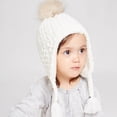 thumbnail image 5 of Boys Girls Kids' Fleece-Lined Beanie Winter Warm Earflap Hat with Pom-Pom and Drawstring, Color Block Thicken Knit Cap, 5 of 7