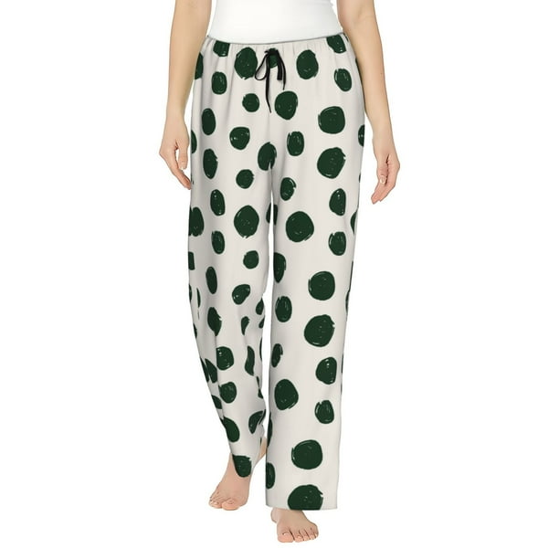 Balery Abstract Green Polka Dot Pantalones de pijama para mujer, pijamas ultraligeros, pantalones de estar por casa-Large