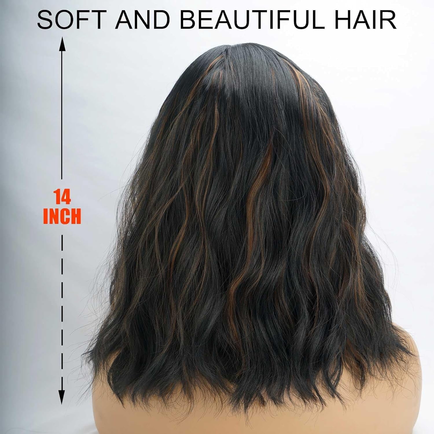 SUCS Black Wavy Wig with Bangs Soft Short Bob Wigs for Women Synthetic Shoulder Length Women's Curly Wigs