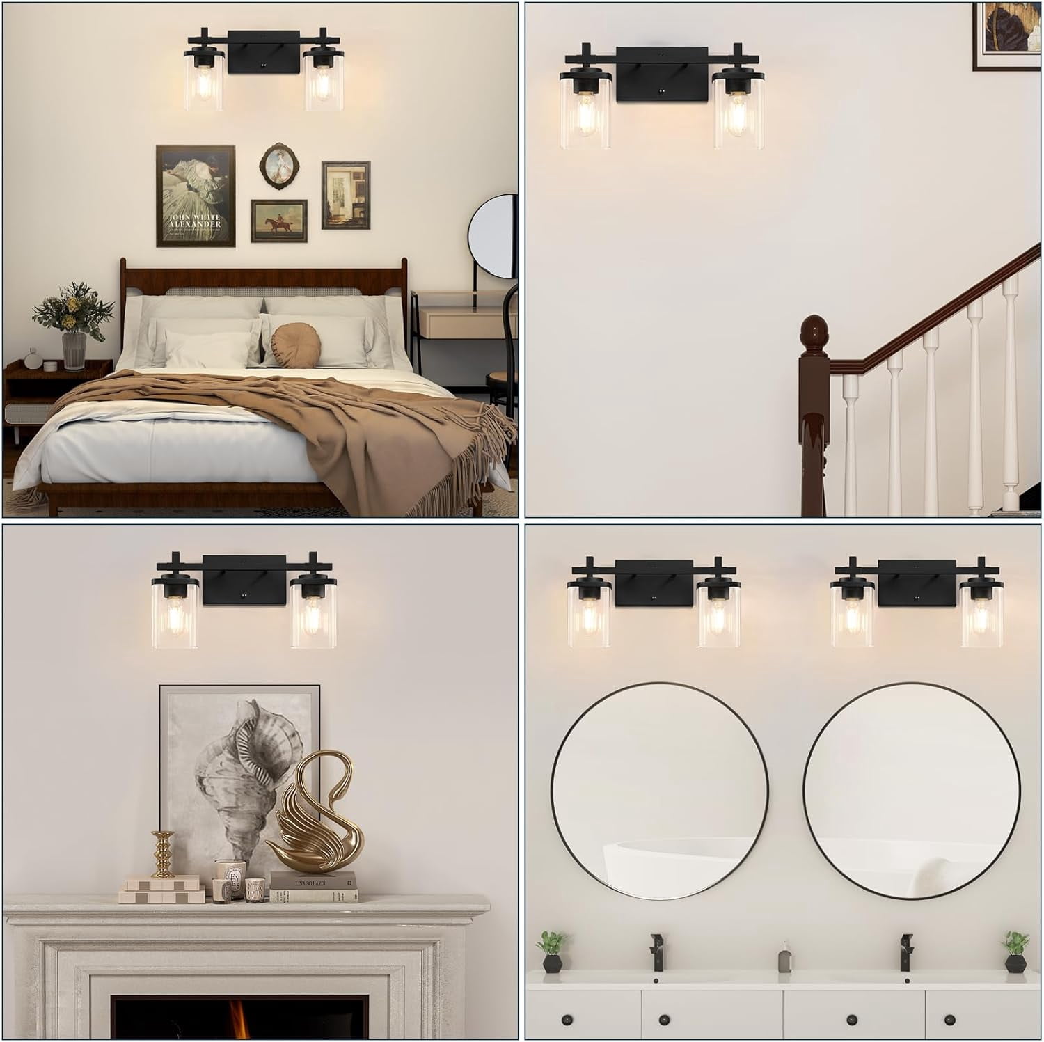 Bathroom Vanity Light 2 Light Bathroom Light Fixture Square Design Bathroom Lighting Fixtures over Mirror Modern Matte Black Vanity Light for Bathroom & Restroom