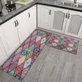 thumbnail image 3 of Boho Vintage Square Pattern Kitchen Rugs and Mats Sets Of 2,Kitchen Decoration Rugs,Rubber Backing Non-Slip Floor Mat for Sink Washable Waterproof Laundry Room Runner Rugs, 3 of 7