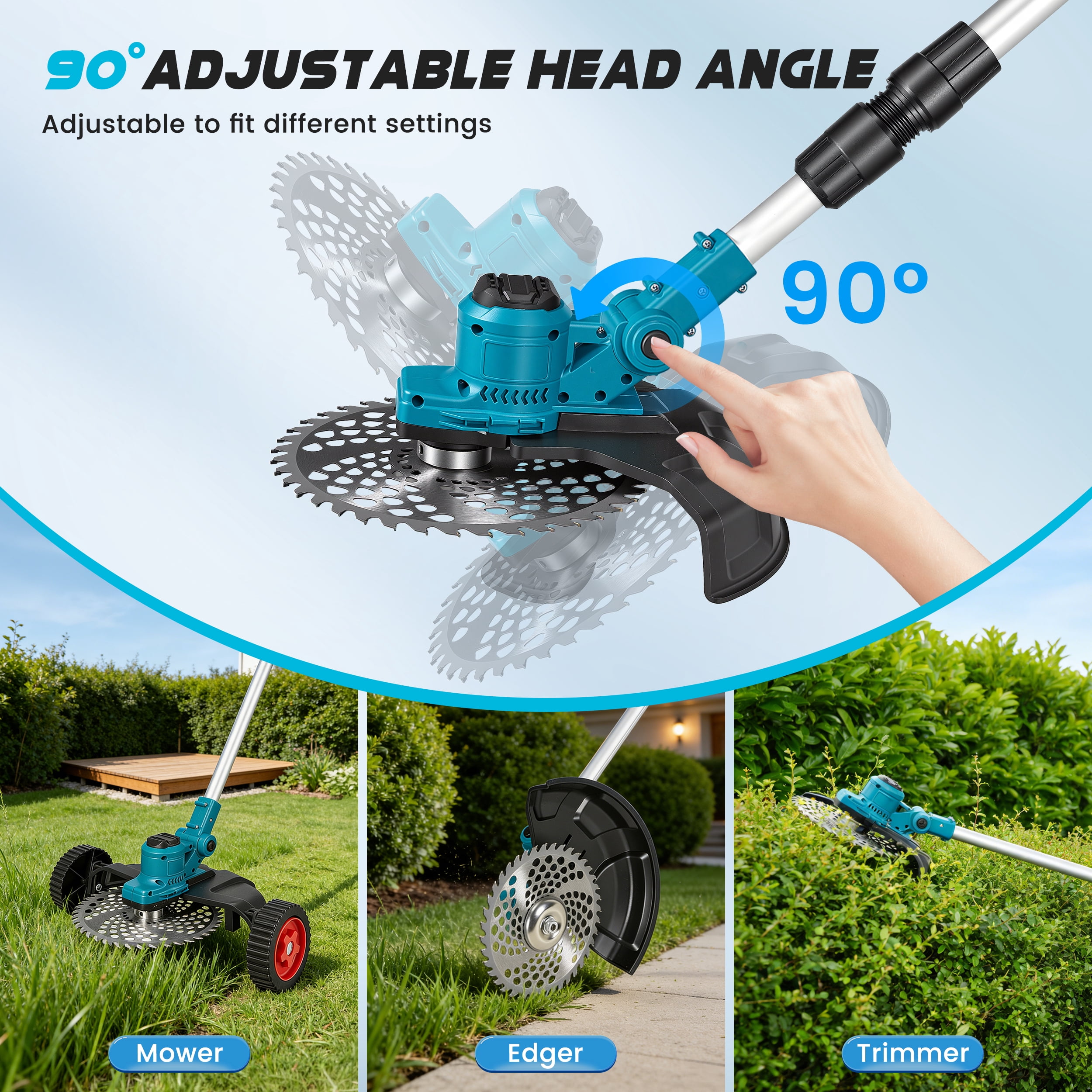 RELOIVE Brushless Weed Eater Cordless with Wheels, 950W 21000RPM Weed Wacker with 2 x 4.0Ah Batteries, 4-in-1 Foldable Electric String Trimmer & Edger for Lawn, Garden, Brush Cutting