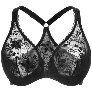 MELENECA Women's Plus Size Racerback Unlined Lace Underwire Front Closure Bra Black 34B