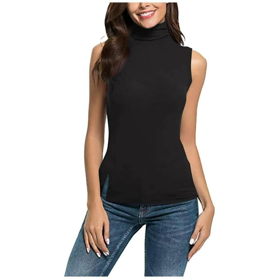 Hvyesh Turtle Necks Tops for Women Sleeveless Plus Size Mock Turtleneck Tank Tops Slim Fit Vest Basic Stretch Undershirts