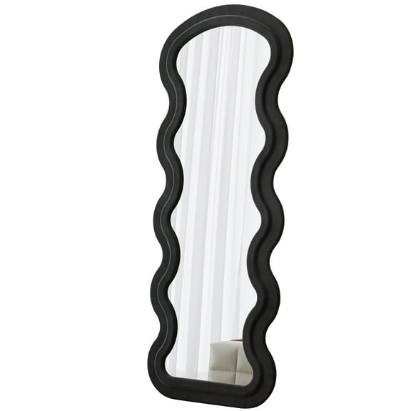 Flannel Full Length Wave  Floor Mirror with Stand for Bedroom living room Hanging or Against The Wall black