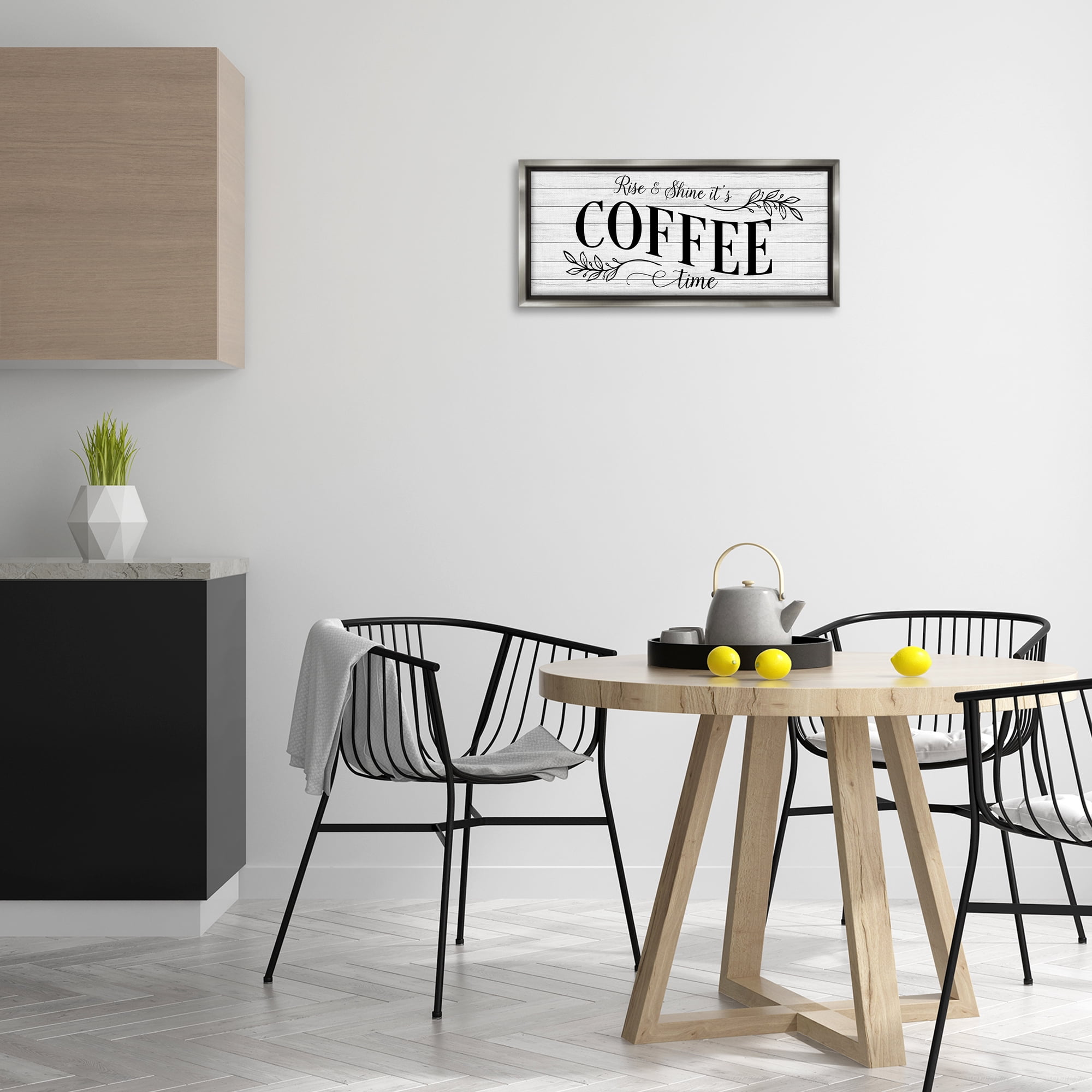 Stupell Industries Rise & Shine Coffee Time Food & Beverage Painting Gray Floater Framed Canvas Art Print Wall Art, 25 x 11