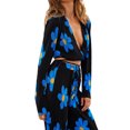 thumbnail image 4 of Ropa de Ocio Femenina SAYOO 2 Piezas Chaqueta Cuello V Profundo Manga Larga Azul Oscuro, 4 of 9