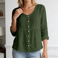 thumbnail image 2 of Women V Neck Long Sleeve Button Down Shirt Loose Casual Top,Green,S, 2 of 5