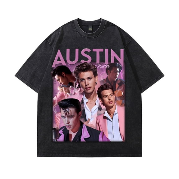 Austin Butler Washed Cotton Tshirt Hip Hop Crewneck Tees Fashion Short Sleeved Tops