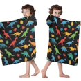 thumbnail image 4 of Black Cartoon Dinosaurs Colorful Leaves Pattern Hooded Bath Towel，50"x30" for Ages 3 To 12 Kids, Quick Dry Lightweight Soft Microfiber Hood Beach Towel Cover Up for Kids, 4 of 7