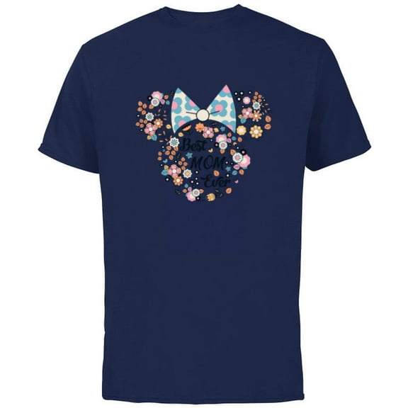 Disney Minnie Mouse Best Mom Ever Icon Flowers Mother’s Day - Short Sleeve Cotton T-Shirt for Adults - Customized-Navy